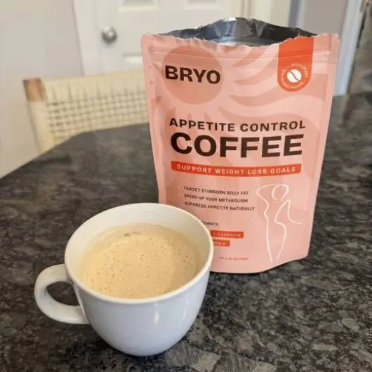 BRYO Coffee pouch beside a prepared cup